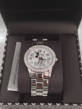 Silver Mickey Mouse Crystal Bezel Women's Watch 7-1/2 inch